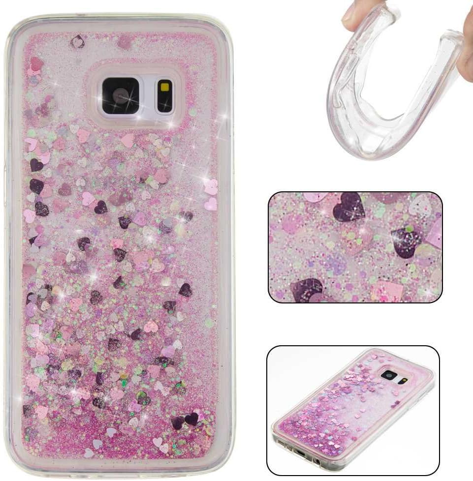 iGrelem Galaxy S7 Case [ with Free Tempered Glass Screen Protector], Galaxy S7 Glitter Bling Flexible TPU Soft Case, Butterfly, Leaves, Feather, Love Heart Christmas Gift Clear (Pink)