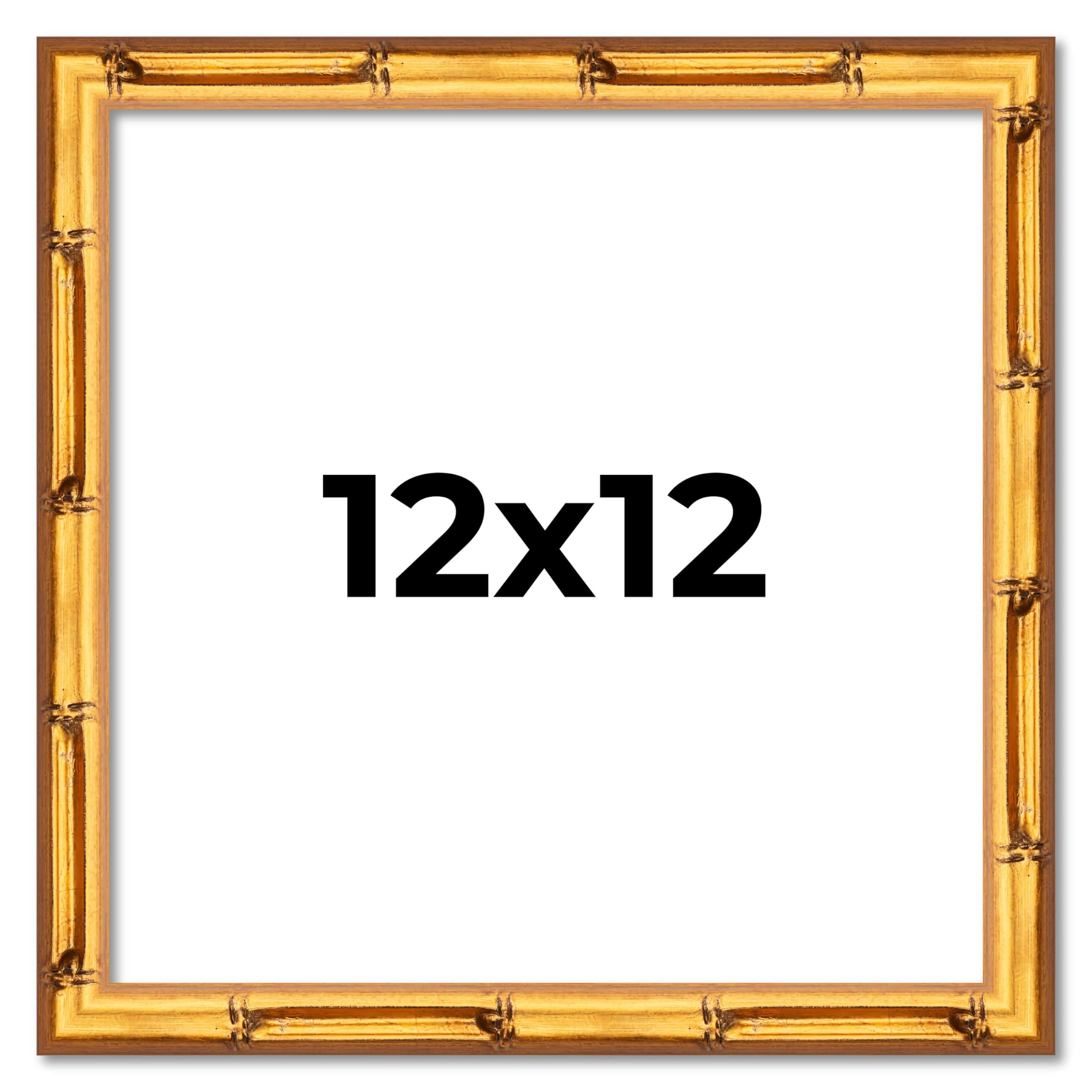 Photo 1 of Poster Palooza 12x12 Frame Gold Bamboo Solid Wood Square Picture Frame with UV Acrylic, Foam Board Backing & Hanging Hardware Included