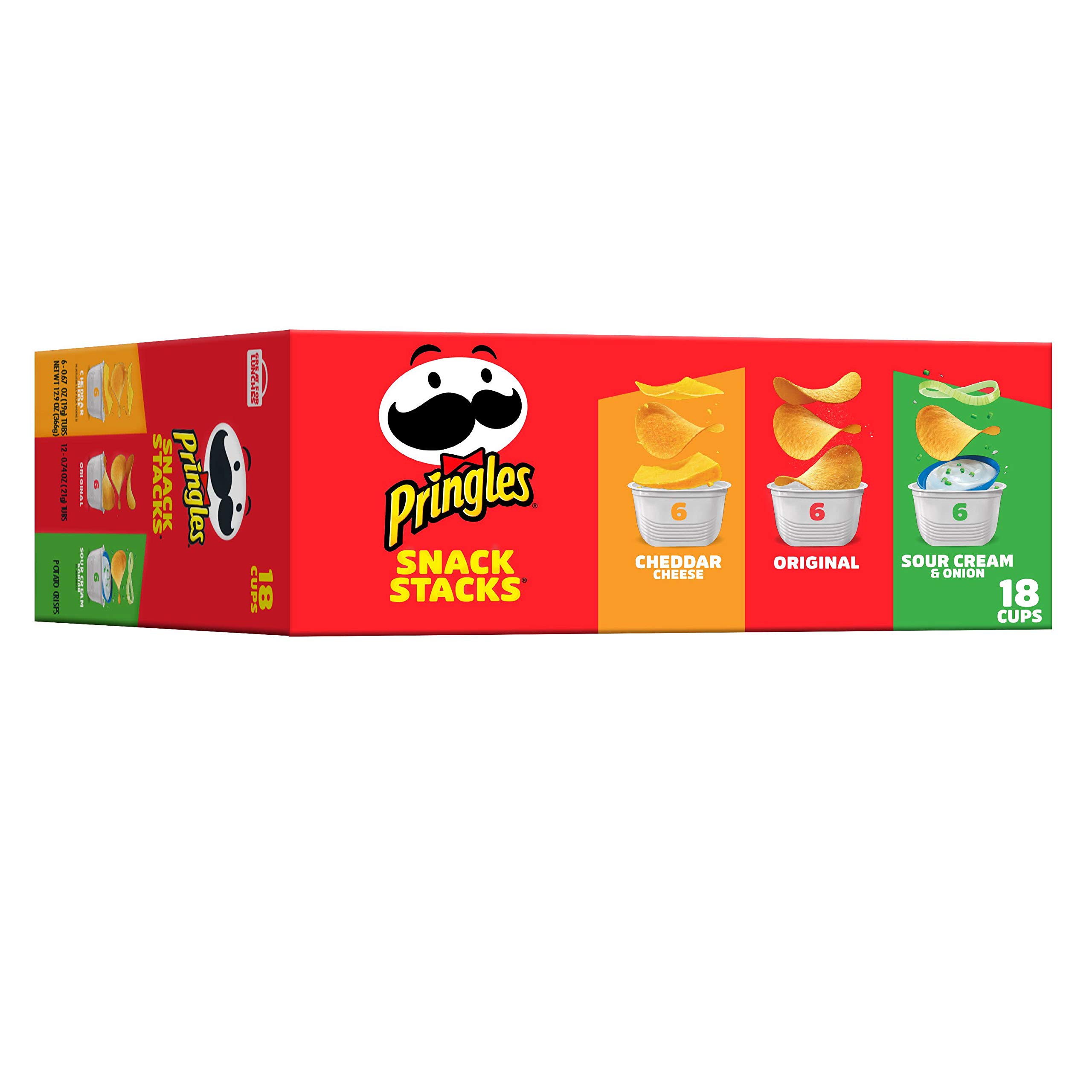 Pringles Potato Crisps Chips Variety Pack, Lunch Snacks, Office and Kids Snacks, Snack Stacks, 12.9oz Box (18 Cups)