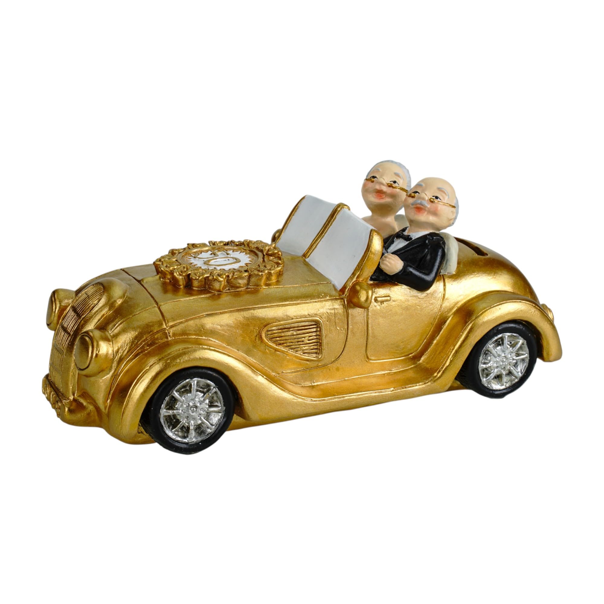 XXL Money Box Golden Wedding Anniversary 50 Years Golden Couple in Vintage Car 21 cm - Hand-painted polyresin money box - Monetary gift for a golden wedding anniversary - Anniversary decoration