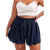 MakeMeChic Women's Plus Size Shorts Scallop Trim Flowy Wide Leg Summer Shorts