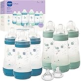 MAM 9oz Easy Start Anti-Colic Baby Bottles, Medium Flow with 2 Bonus Nipples Set (Fast & Extra Fast Flow), Reduces Colic, Gas, & Reflux, Easy-to-Clean, BPA-Free, 2+ Months, Made in Europe Pack of 6