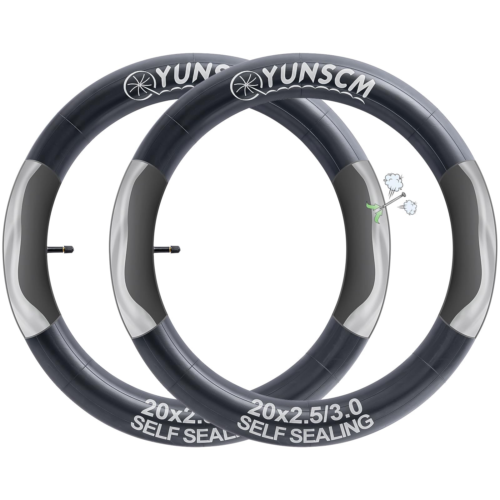 YunSCM 2-PCS 20" Self-Sealing Fat Bike Tubes 20x2.5/3.0 AV32mm Schrader Vavle Super Automatic Repair Self-Sealing Puncture Resistant Compatible with 20x2.5/3.0 Inch Fat Tyre Bicycle Tubes