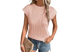EVALESS Womens Short Sleeve Textured Tops Crewneck Knit Solid Loose Casual Basic T Shirts Tee Blouses