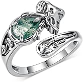 Peireara Mushroom Spoon Rings for Women 925 Sterling Silver Moss Agate Mushroom Ring Vintage Thumb Ring Jewelry for Women
