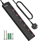 DEWENWILS 6 Way Surge Protected Extension Lead with Individual Switches 3M Black