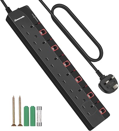 DEWENWILS 6 Way Surge Protected Extension Lead with Individual Switches 3M Black