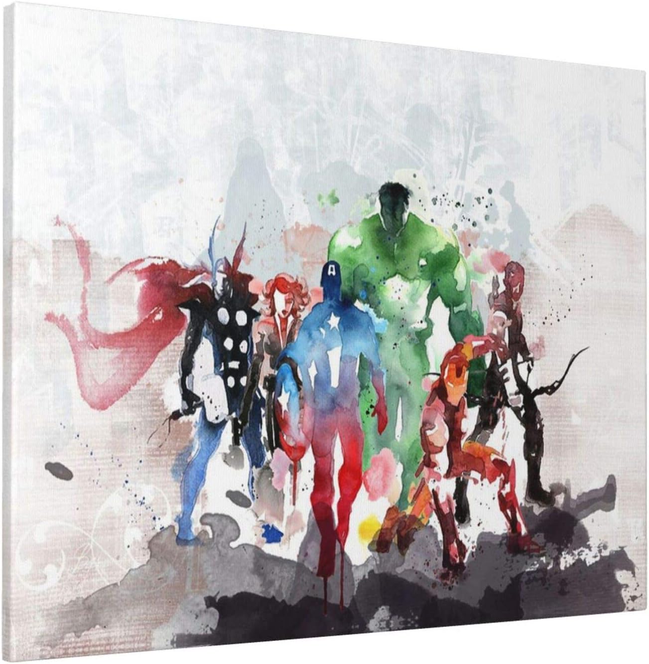 LP ART Canvas Print Wall Art Watercolor Super Heroes Collage Picture Painting for Living Room Bedroom Modern Home Decor Ready to Hang Stretched and Framed Artwork 16'x20'