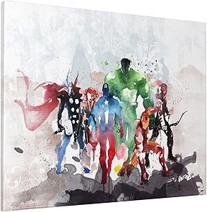 LP ART Canvas Print Wall Art Watercolor Super Heroes Collage Picture Painting for Living Room Bedroom Modern Home Decor Ready to Hang Stretched and Framed Artwork 16'x20'