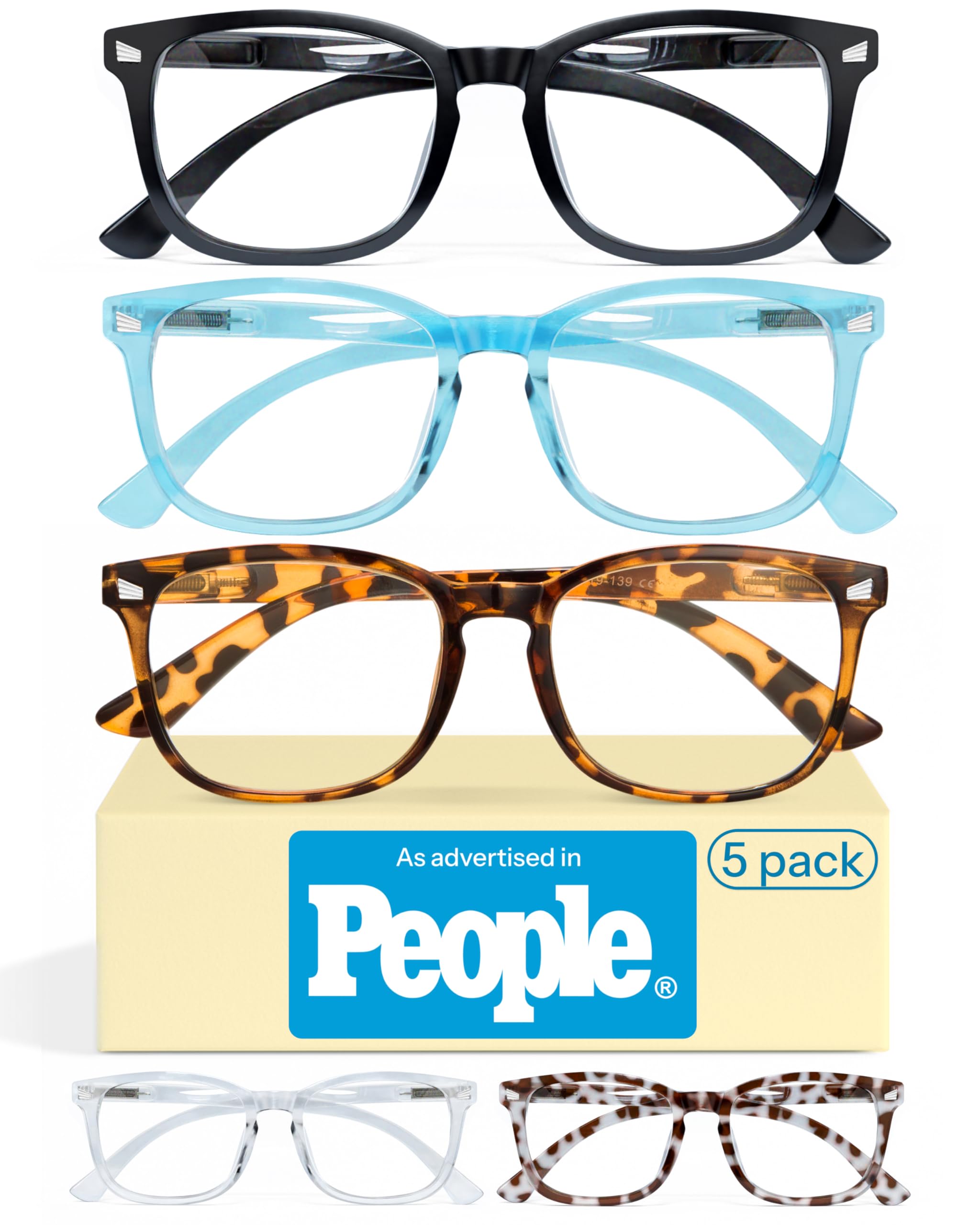 Photo 1 of CCVOO 5.0 Reading Glasses for Women 5-Pack – Blue Light Filtering, Spring Hinges, Lightweight Readers