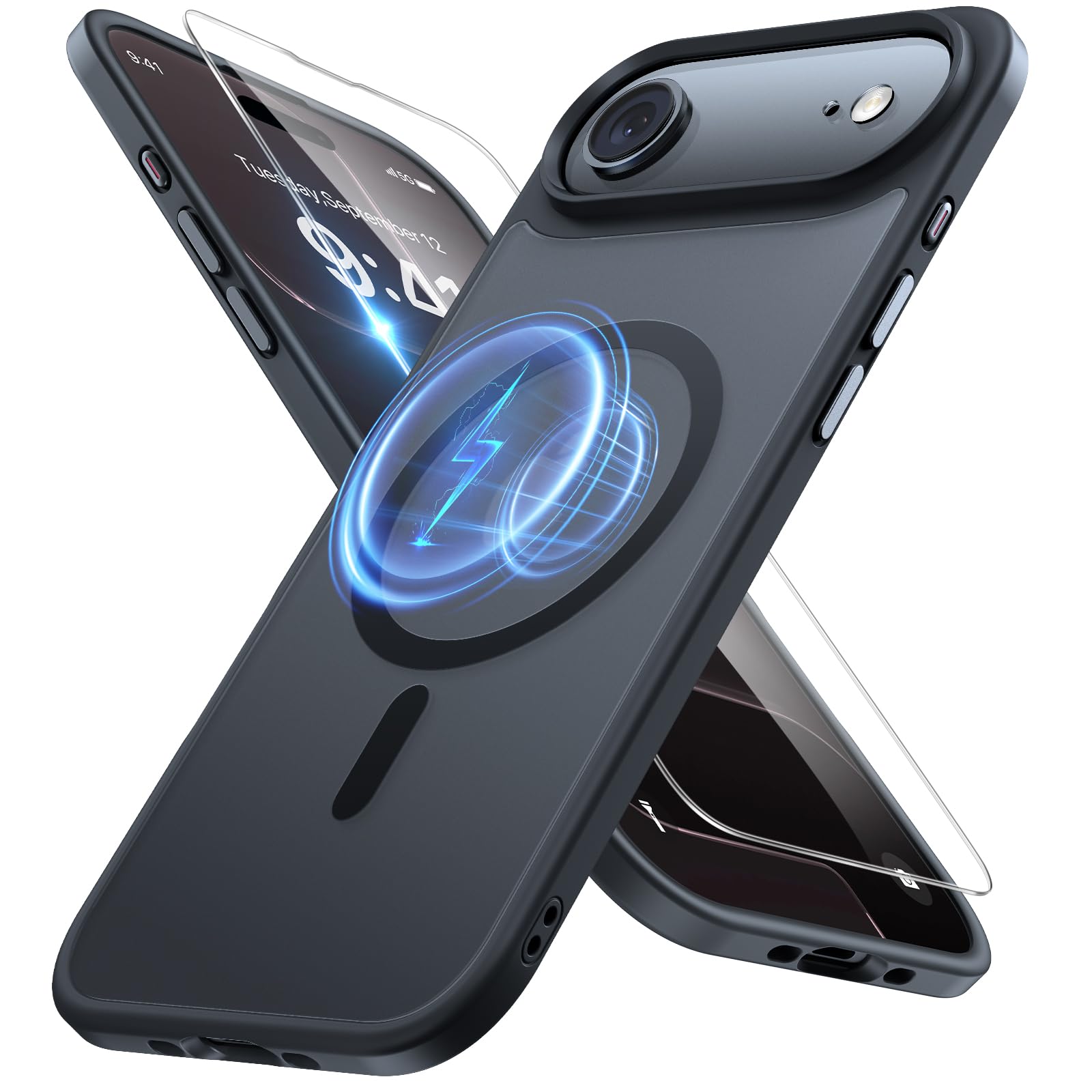 Photo 1 of Miracase Magnetic for iPhone Air Case 2025 with Screen Protector(Compatible with MagSafe), Slim Thin Translucent Matte Military-Grade Protected Phone Cover for iPhone 17 Air 6.5"Armbands, Space Black