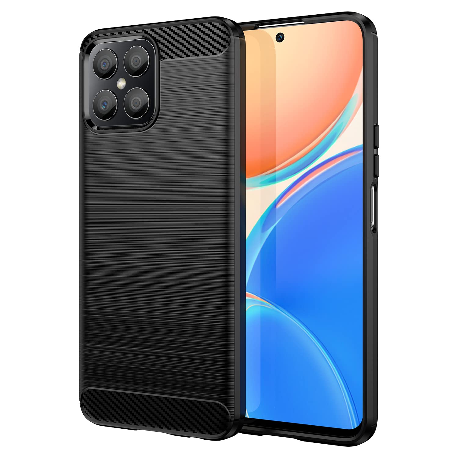 Honor X8 Case 6.7-Inch, Honor X8 Cover, Ultra-Thin Carbon Fiber Texture Phone Cover Silicone Bumper Soft TPU Rubber Shockproof Slim Protective Case for Honor X8 4G, Black