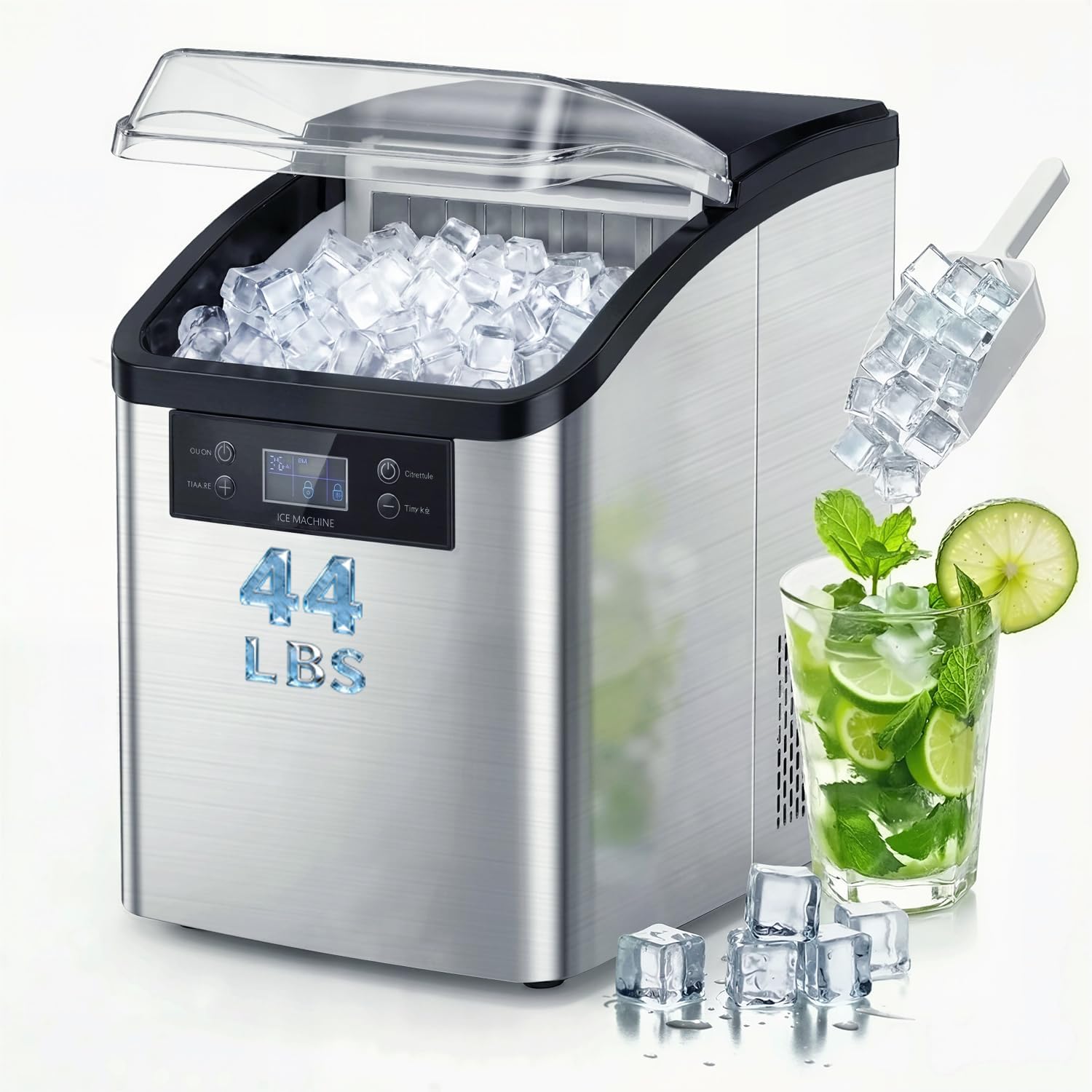 Waleaf 44LBS/24H Countertop Nugget Ice Makers with Timer, 24PCS Ice Cubes Ready in 6 Mins,Portable Auto-Cleaning Ice Machine with 2L Water Tank, for Home Kitchen Camping RV