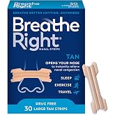 Breathe Right Nasal Strips, Large, Relieves Nasal Congestion, Tan, 30 ct | Opens nose and increases nasal airflow, helps relieve nasal congestion for better breathing, drug-free, use anytime, anywhere