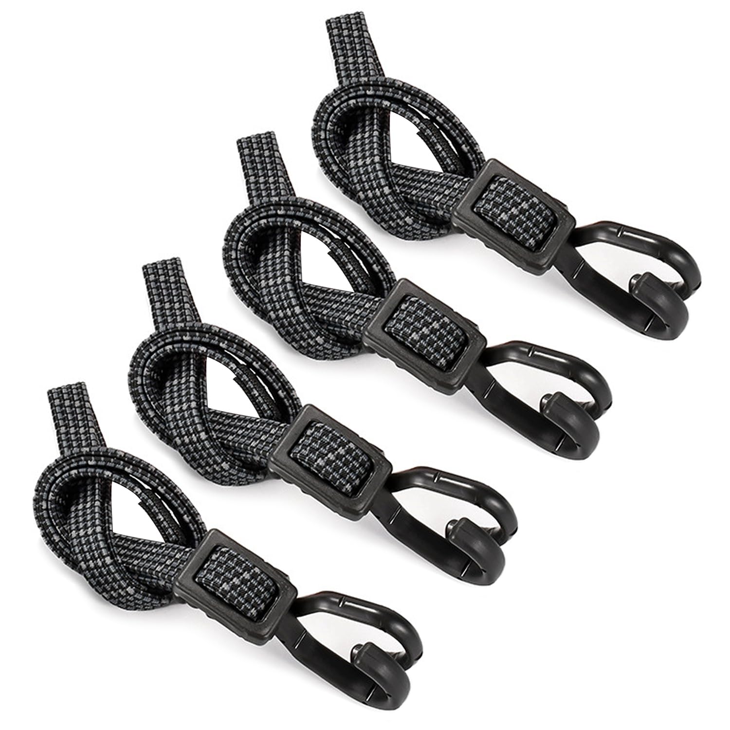 LangRay Tension Straps, Set of 4, Black, 100cm, Rubber & Polypropylene, Flat Design, Metal S-Hooks