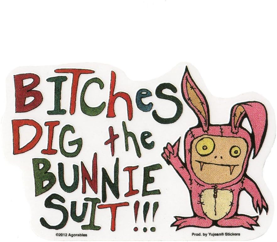 Agorables - LOL Bitches Dig Bunny Suit Sticker Decal - 5 3/8" x 3 1/2" Wall Drum Decorative Die-Cut - Weather Resistant, Long Lasting for Any Surface