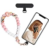 Lostars Silicone Beaded Phone Wrist Strap,phone bracelet strap with Tether Tab,Elastic Hands-Free wristlet strap (Pink Daisy)