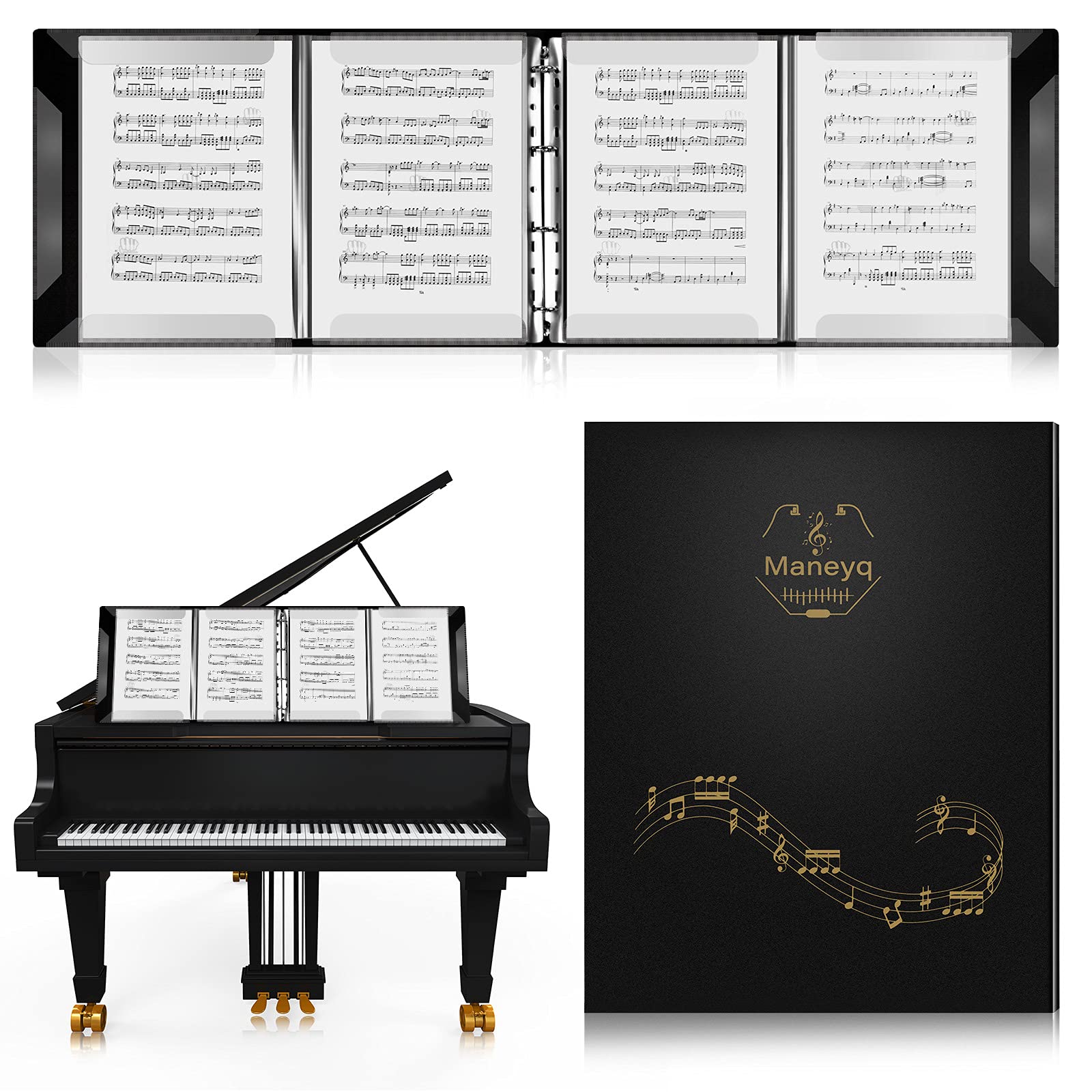 Photo 1 of Chinco Sheet Music Folder Piano Sheet Music Binder Black Music Folder Organizer Writable Choir Folder for Holding Sheet Music and Storing Files, 4 Pages Expand A4 Size 52 Pockets