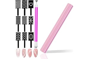 XEAOHESY 11 Pieces Cat Eye Magnet for Nails Double-Ended Hexagon Strong Nail Magnet Stick Flower Cat Eye Magnetic Pen 9 Stripe Nail Magnet Plates With Different Patterns Cat Eye Gel Polish Nail Art