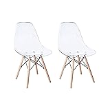 CangLong Plastic Style Side Chairs Accent Seats with Natural Wood Legs Dining Room Chair for Kitchen, Dining, Living, Guest, 