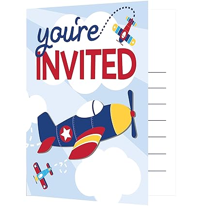 Creative Converting Lil Flyer Airplane Foldover Invitation, Multicolor, One Size