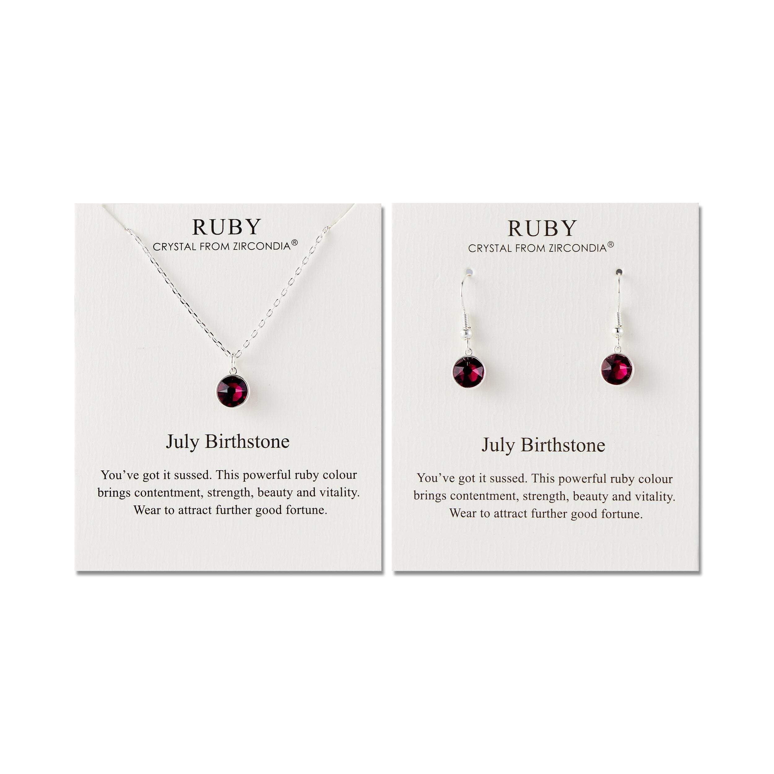 Philip Jones July (Ruby) Birthstone Necklace & Drop Earrings Set Created with Zircondia® Crystals