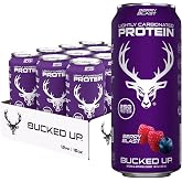 Bucked Up Lightly Carbonated Protein Soda | 25g Whey Isolate - Zero Sugar, Low Calorie, Caffeine Free, Clean Drink | Sparkling Protein Soda - 12 Pack, 16 oz Cans (Berry Blast)