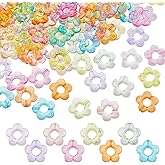 DICOSMETIC 200Pcs Acrylic Hollow Flower Beads 19x20x3.5mm Flower Loose Spacer Bead Random Mix Color Transparent Beads Colorful Rainbow Floral Bead for Bracelet Necklace Earring Jewelry Making