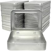 Forever bene 12-Pack Silver Window Tin Boxes for Small Parts | Clear-window blank tins accept your labels, logo stickers, color or doodles; dry storage for bead and jewelry groups