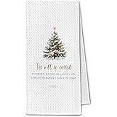 ChissNook Christian Christmas Tree Kitchen Towels, Isaiah 9:6 Bible Verse Dish Towels Drying Cloth for Kitchen, Glitter Xmas Tree Religious Decorative Hand Towel for Bathroom, 16x24 Inch