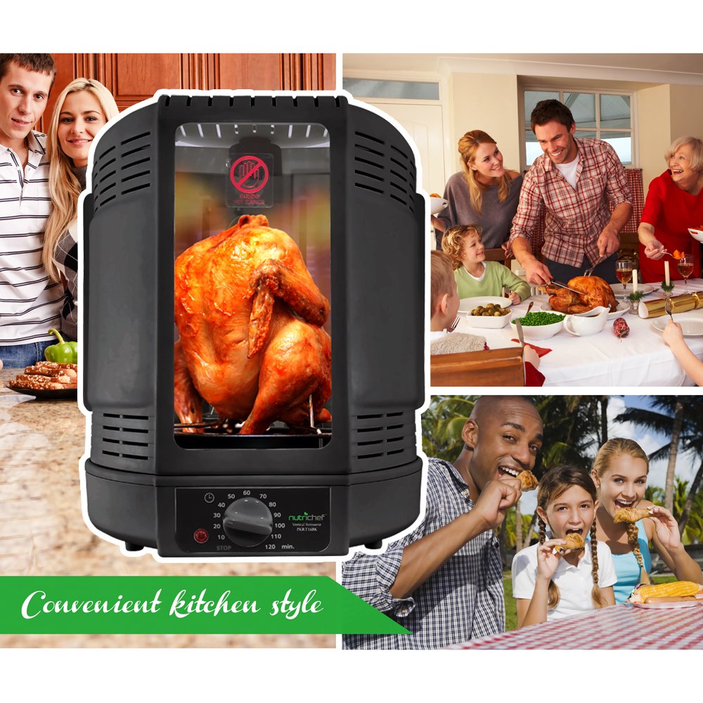 NutriChef Vertical Countertop Rotisserie Oven Roaster, Rotating Shawarma And Kebab Machine with Skewer and Rack, Basket Tower, Roasting Rack, Poultry Tower, Drip Tray, For Meat Chicken Turkey Lamb