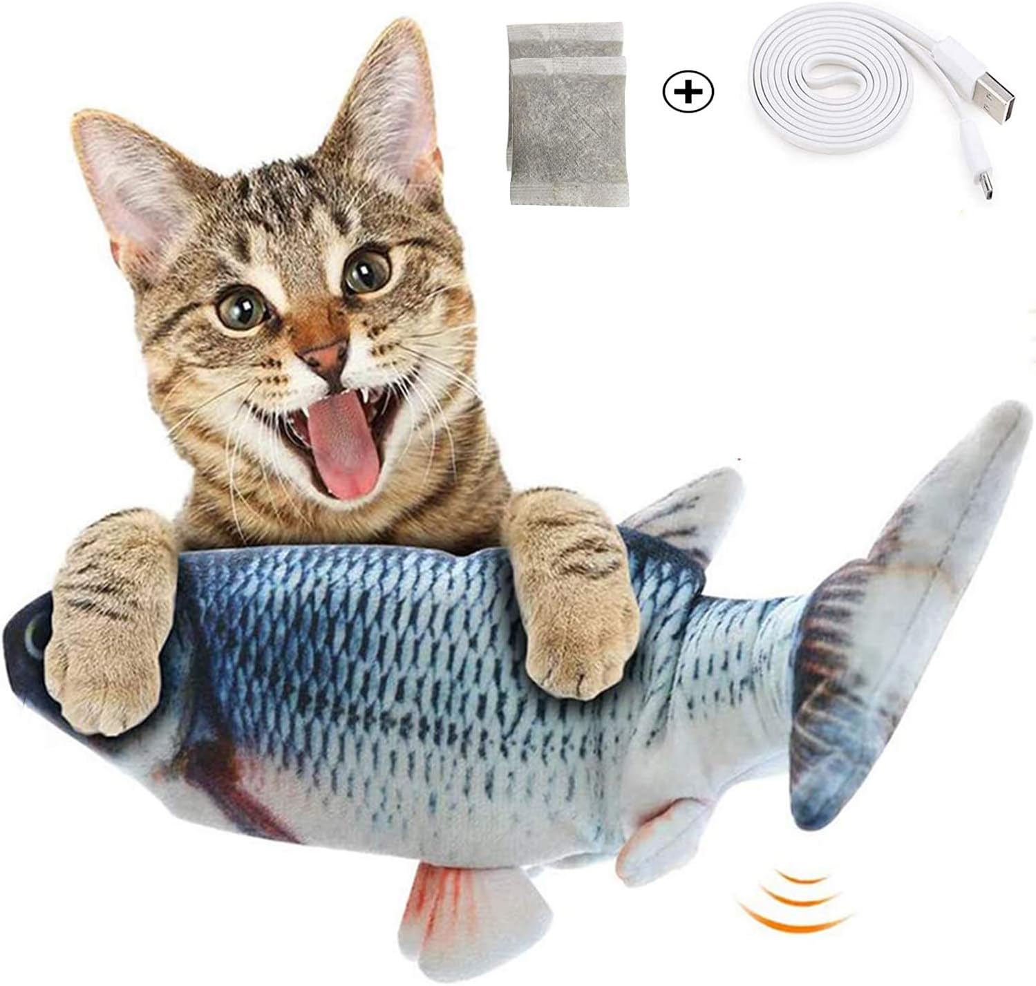 【2020 NEW】Moving Cat Kicker Fish Toy, Realistic Flopping Fish, Wiggle Fish Catnip Toy, Motion Kitten Toy, Plush Interactive Cat Toy, Funny Interactive Pet for Cat Catnip Fish Toys-Perfect Exercise