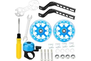 PWSAP Bicycle Training Flash Wheels, Children's Bike Stabilizers Support Wheels Bike Steel Frame for 12 14 16 18 20 Inch Kids Riding Safety Equipment (1 Pair, Blue)