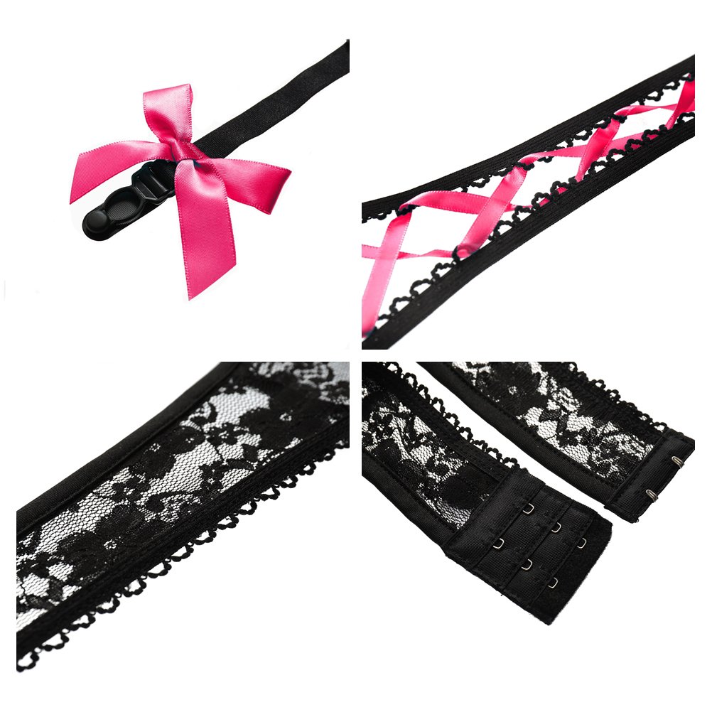 EROMATE Black Lace Garter Belt for Women Halter Women Lingerie Fishnet Stocking