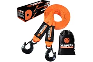 YUNPEAK Tow Strap with Hooks, 2" x 20ft (20,000lbs) Heavy Duty Recovery Towing Strap with Forged Steel Hooks, Car Tow Strap for UTV, ATV, Truck(Orange)