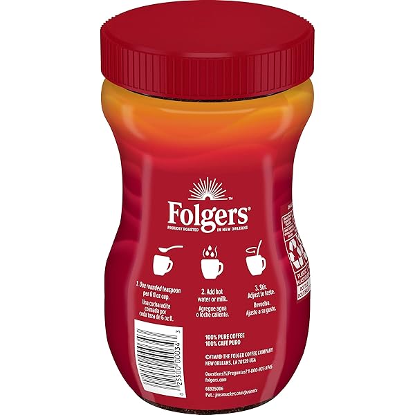 FOLGERS CLASSIC ROAST INSTANT COFFEE, 8-OUNCE JAR