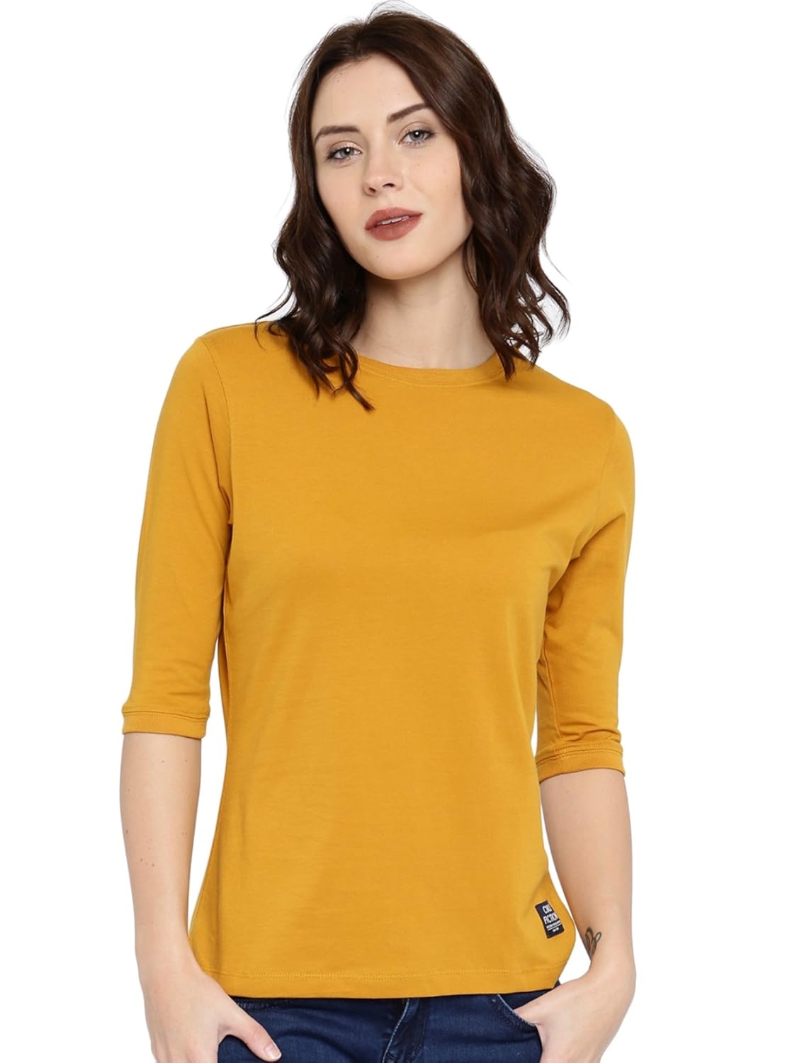 cult fiction awker color 3/4th sleeves round neck cotton tshirt for women's