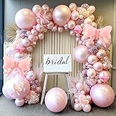 Pearl Pink Balloons Light Pink Balloon Arch With Foil Bow Balloon 4 Corner Star Long Balloons for Birthday Bow Princess Baby Shower Bridal Shower Sweet Girls Party Decorations