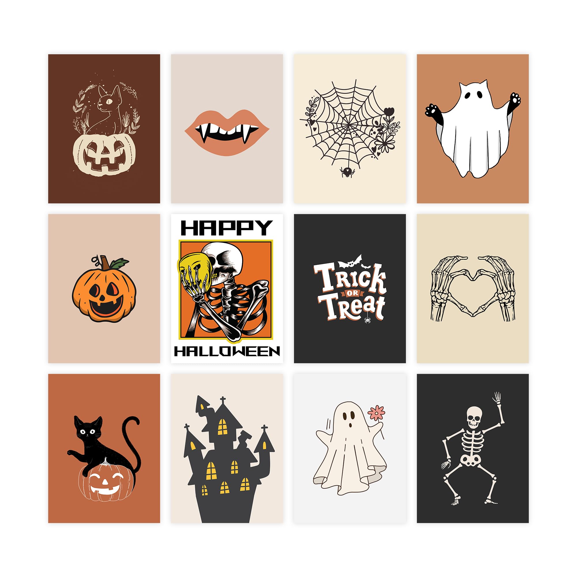 Aesthetic Boho Halloween Bedroom Decor - Wall Art Collage Kit for Living Space - Happy Halloween Prints (12x16)