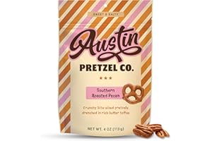 AUSTIN PRETZEL CO. Southern Roasted Pecan Pretzels – 4 Oz Gourmet Snack, Crunchy Bite-Sized with Rich Butter Toffee Coating – A Taste of Texas in Every Bite Austin Pretzel