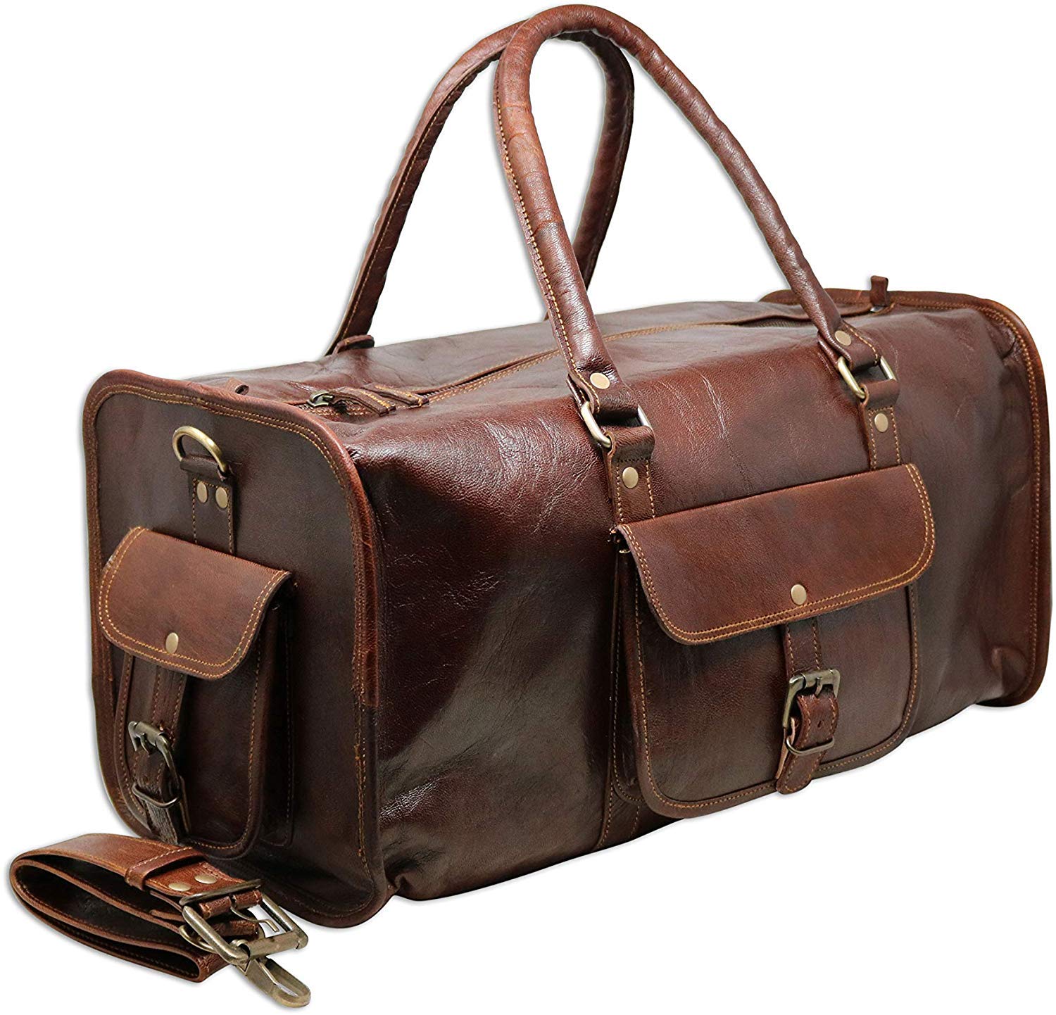 HG-LTHR 60 cm Leather Duffle Bag Travel Carry-On Waterproof Luggage Overnight Gym Weekender Bag