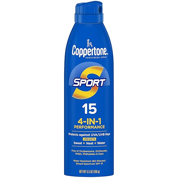 COPPERTONE SPORT SUNSCREEN SPRAY, BROAD SPECTRUM SPF 15 WATER RESISTANT SPRAY SUNSCREEN, 5.5 OZ