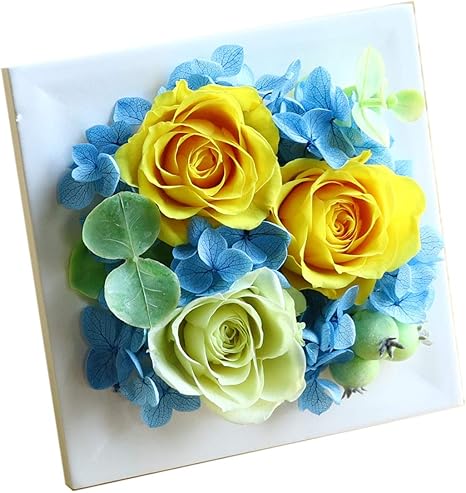 Amazon Flabel プリザーブドフラワー アンジェ ブルー黄色 バラ アレンジメント フレーム プリザーブドフラワー オンライン通販