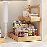 Bamboo Under Sink Organizer and Storage, 2 Tier Pull Out Cabinet Organizer, Slide Out Under Sink Storage Shelf, Undersink Organizers Shelves for Kitchen Bathroom Organization (Nature, 1 Pack)
