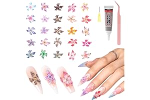 MelodySusie 100Pcs 3D Lily Nail Charms Set, 20 Colors Flower Rhinestones with Tweezers for Bedazzling Nail Art, Manicure Decorations and DIY Crafting