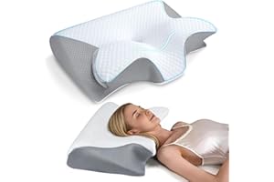 Memory Foam Pillow, Ergonomic Contour Pillow for Neck Tension, Cervical Neck Pillow for Side, Back and Stomach Sleepers with 