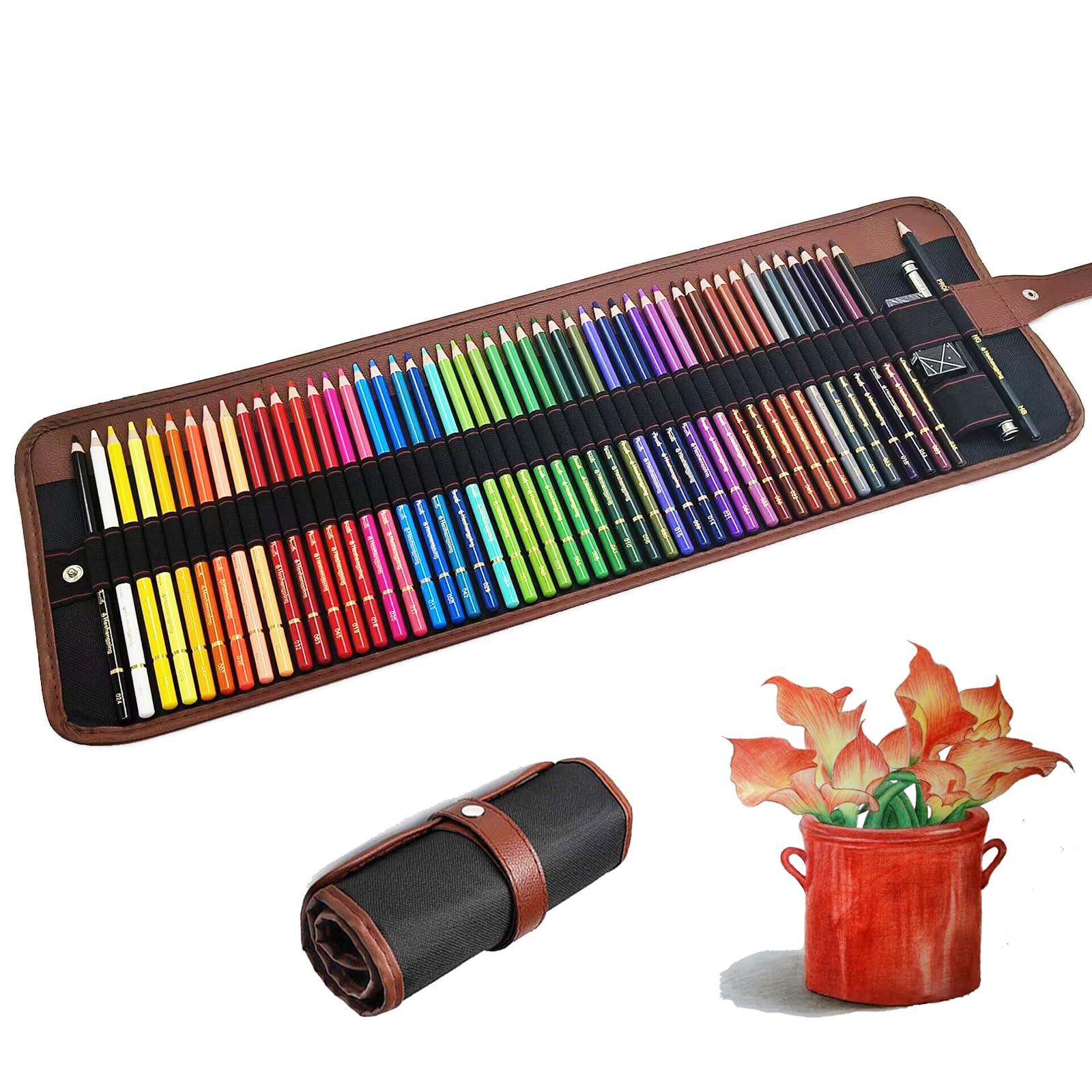 Heshengping 48 Color Colored drawing sketching Pencils Set for Coloring Books Drawing kit Art Supplies with Roll up Canvas Case gift for Adults Beginners familys