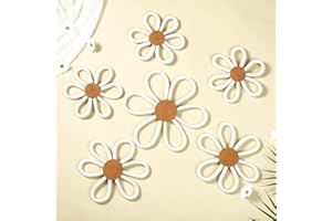 Barydat 6 Pcs Boho Nursery Decor Daisy Flower Woven Macrame Wall Hanging 3 Size Daisy Flower Wall Decor Bohemian Nursery Decorations for Home Dorm Art(White)