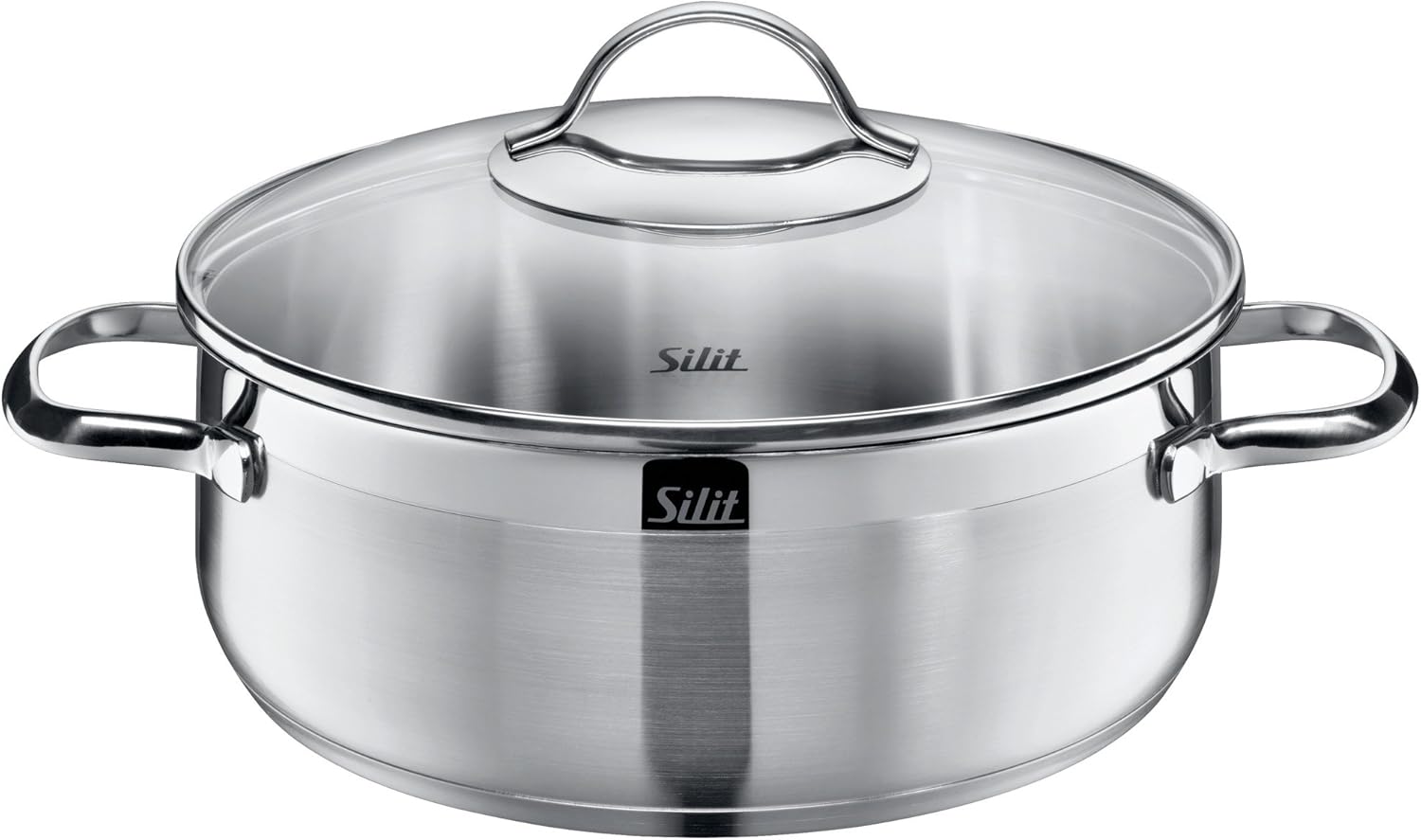 Silit Achat Kochtopf 24cm, Glasdeckel, Bratentopf 4,1l, Edelstahl teilmattiert, Topf Induktion, unbeschichtet, backofengeeignet