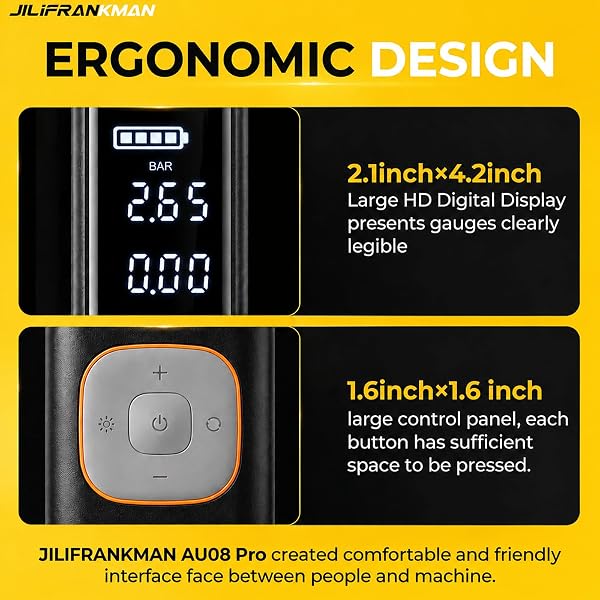 JILIFRANKMAN AU08 PRO 12V 135W 40L/MIN CORDLESS TIRE INFLATOR FOR CAR TIRES WITH DIGITAL PRESSURE GAUGE, LED LIGHT AND AUTO SHUT-OFF FUNCTION – PICKUP TRUCK,SUV，CAR, MOTORCYCLE, BICYCLE, BALL